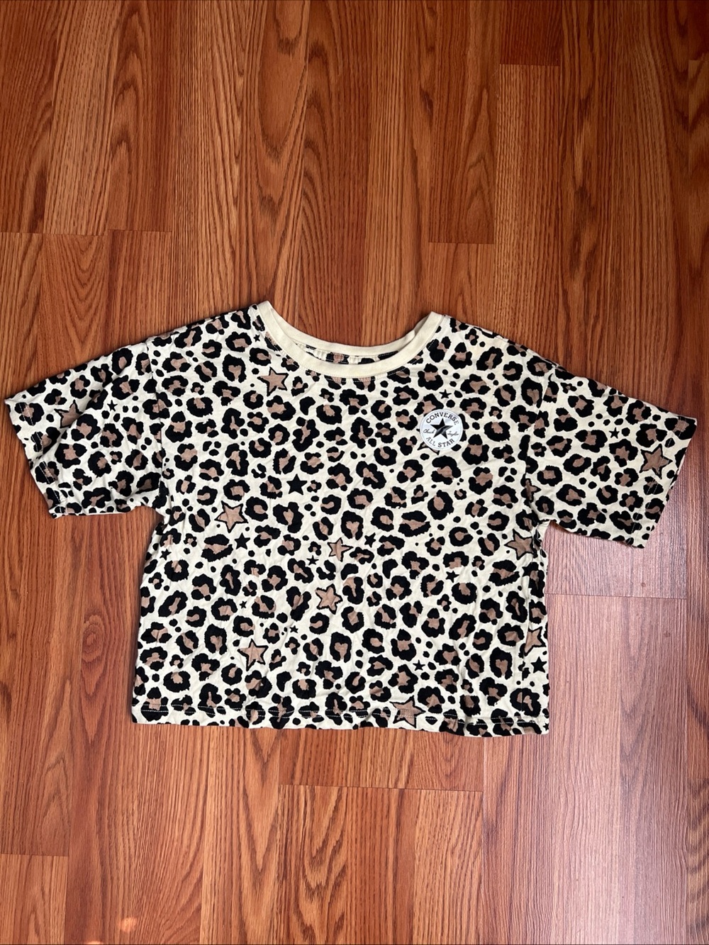 Converse Kids Leopard Print Short Sleeve Top - Cream/Black/Brown